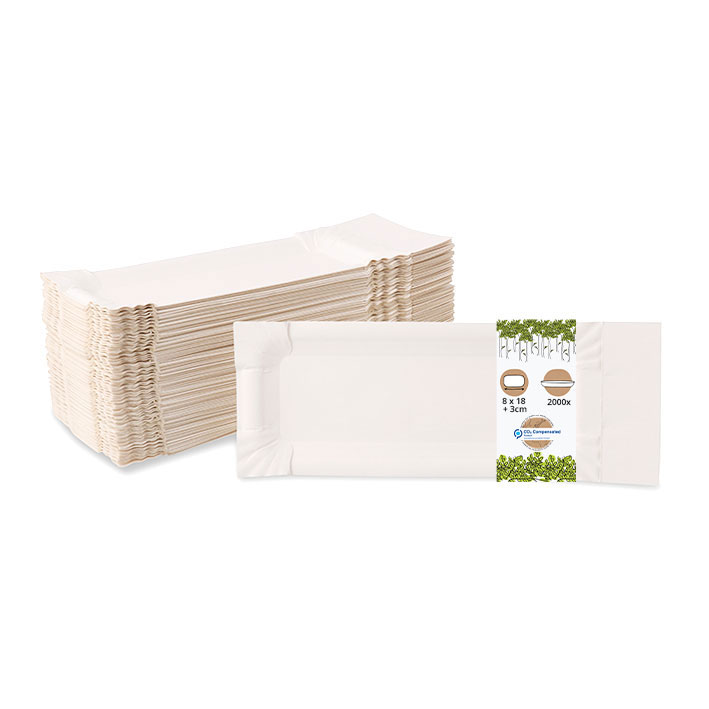 Pappteller mit Abriss 8 x 18 + 3 cm, weiß, rechteckig