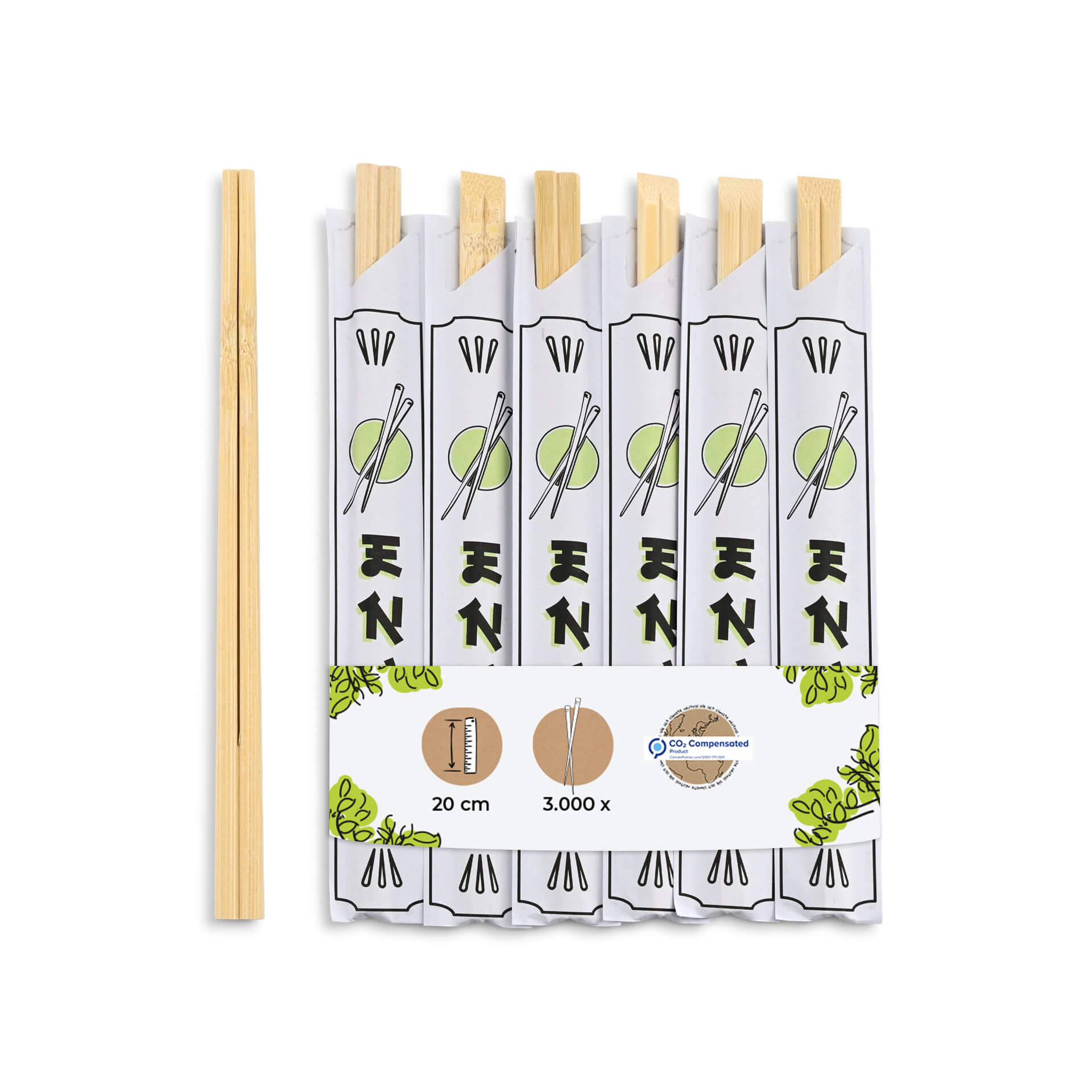 Bambus-Essstäbchen 20 cm, Papierhülle, einzeln verpackt