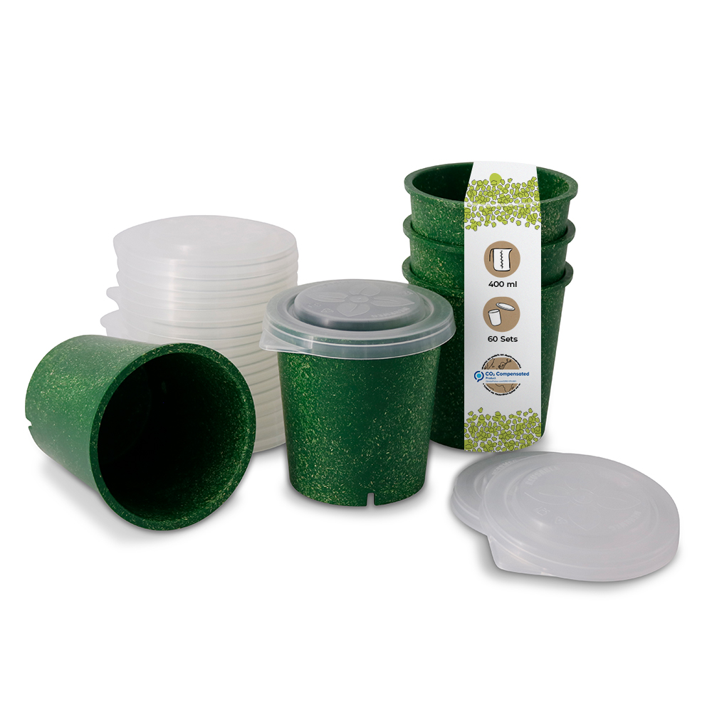 Mehrweg-Becher 400 ml, Ø 95 mm, dunkelgrün + Deckel