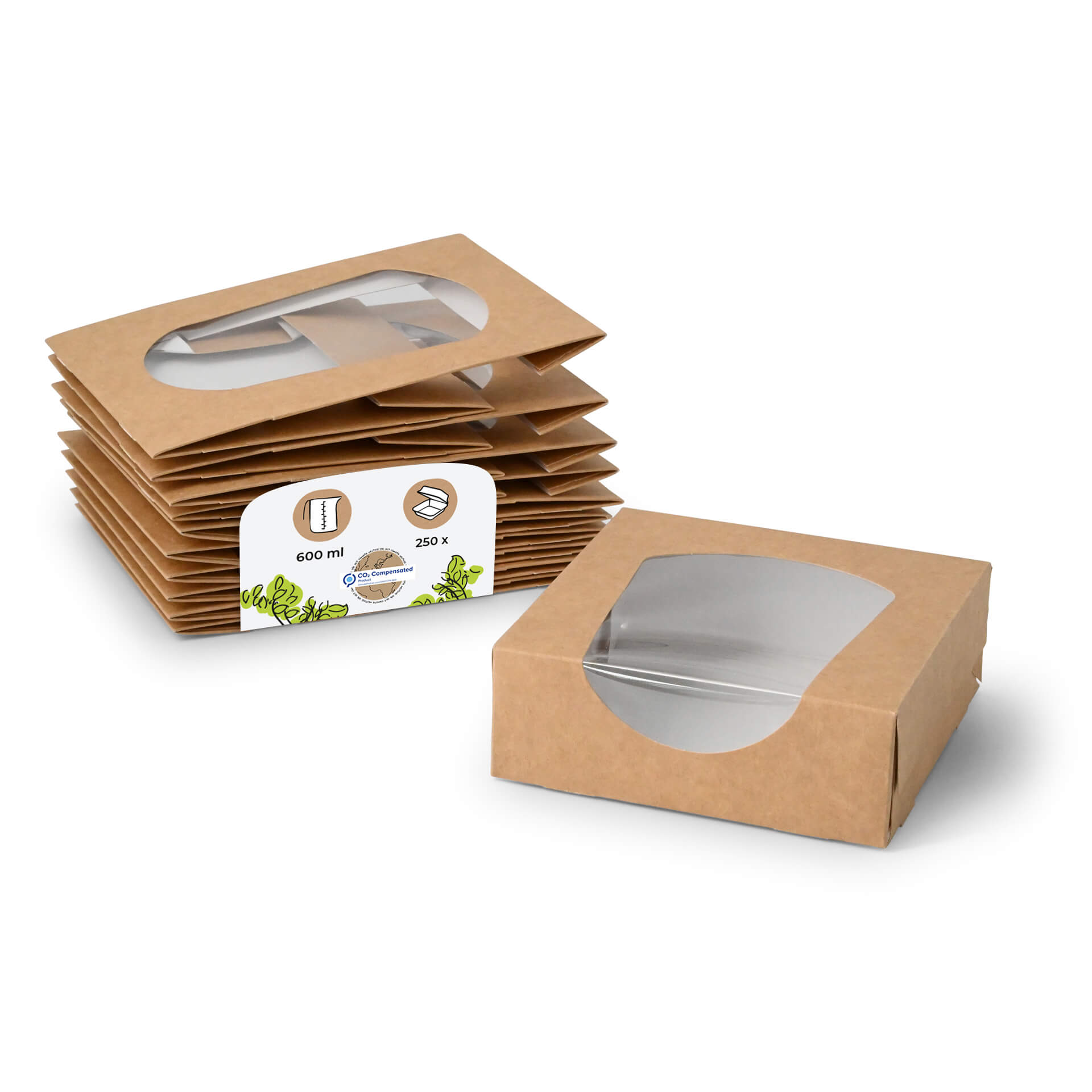 Braune Bio Sichtfensterschachteln, 600ml