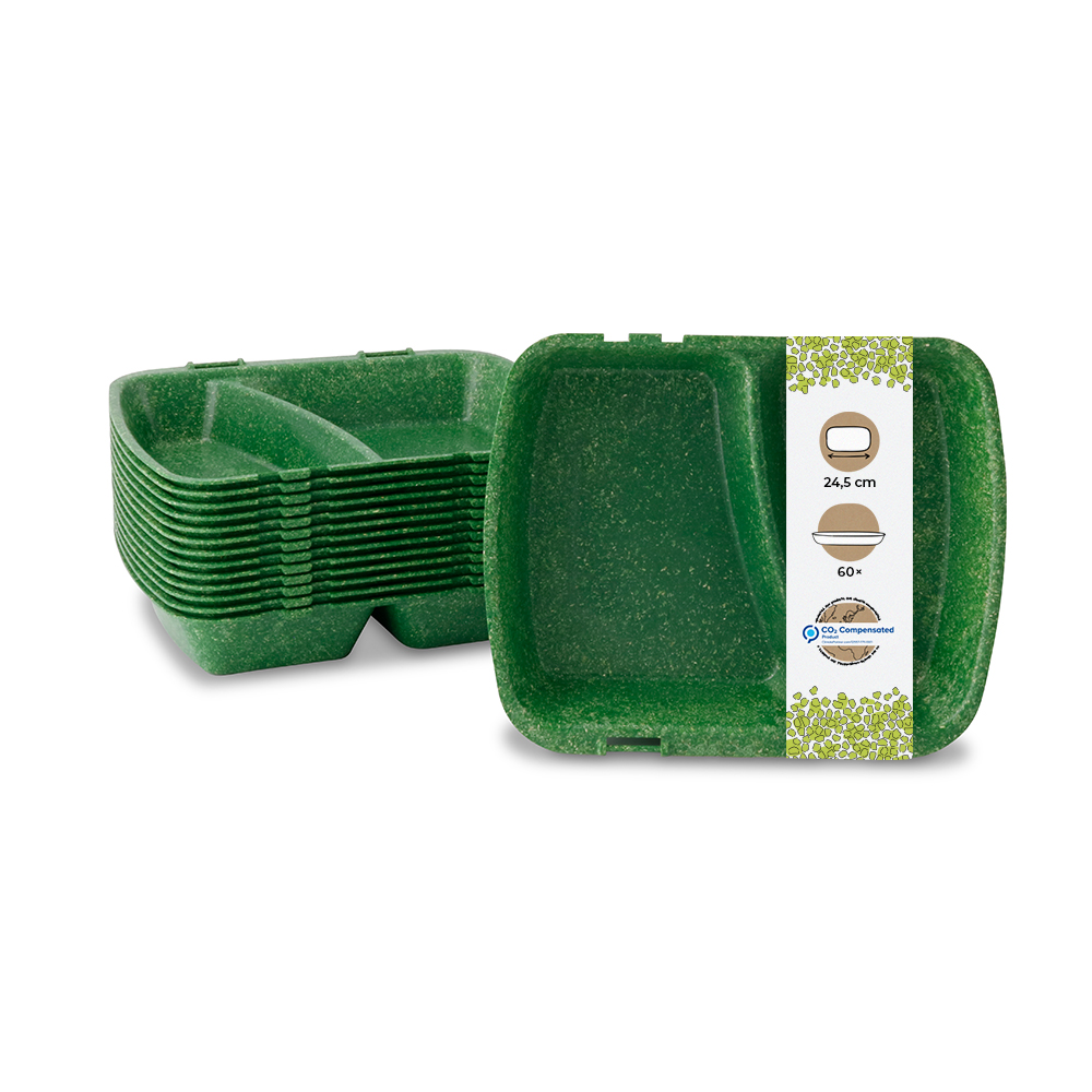 Mehrweg-Menü-Behälter 24,5 x 20 x 4,5 cm, 2 Kammern, HP4/2, dunkelgrün