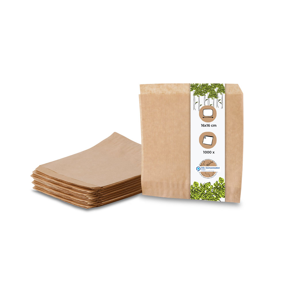 Papier-Burgertaschen 16 x 16 cm, braun, seitlich offen