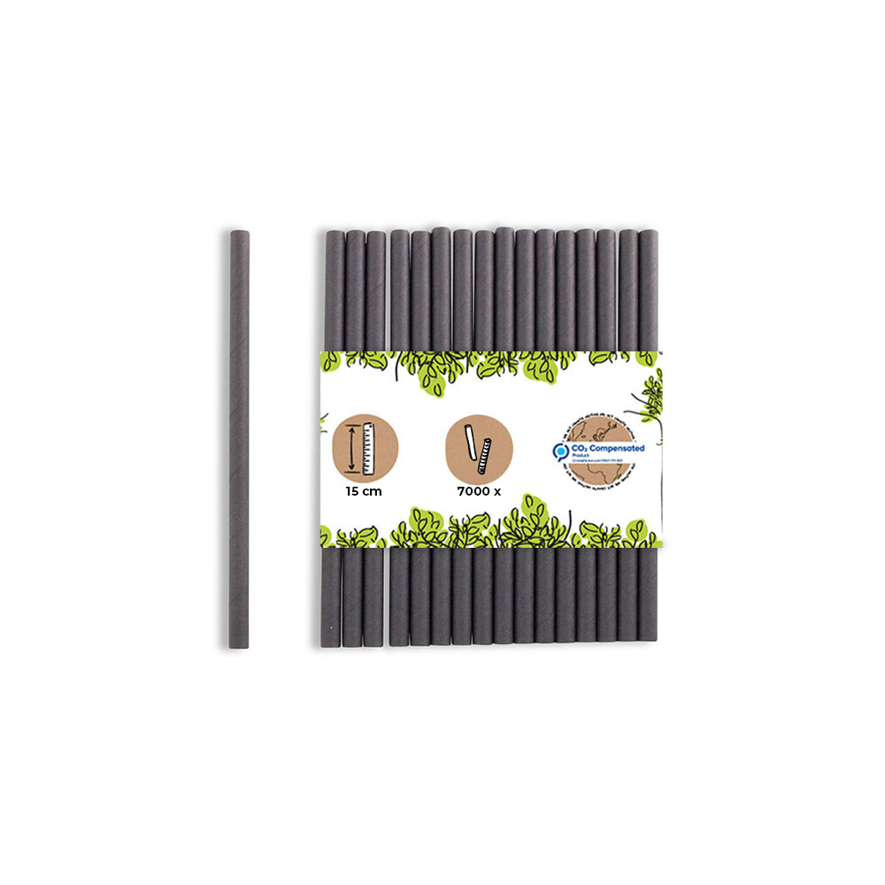 Papier-Cocktail-Trinkhalme 15 cm, Ø 0,7 cm, schwarz