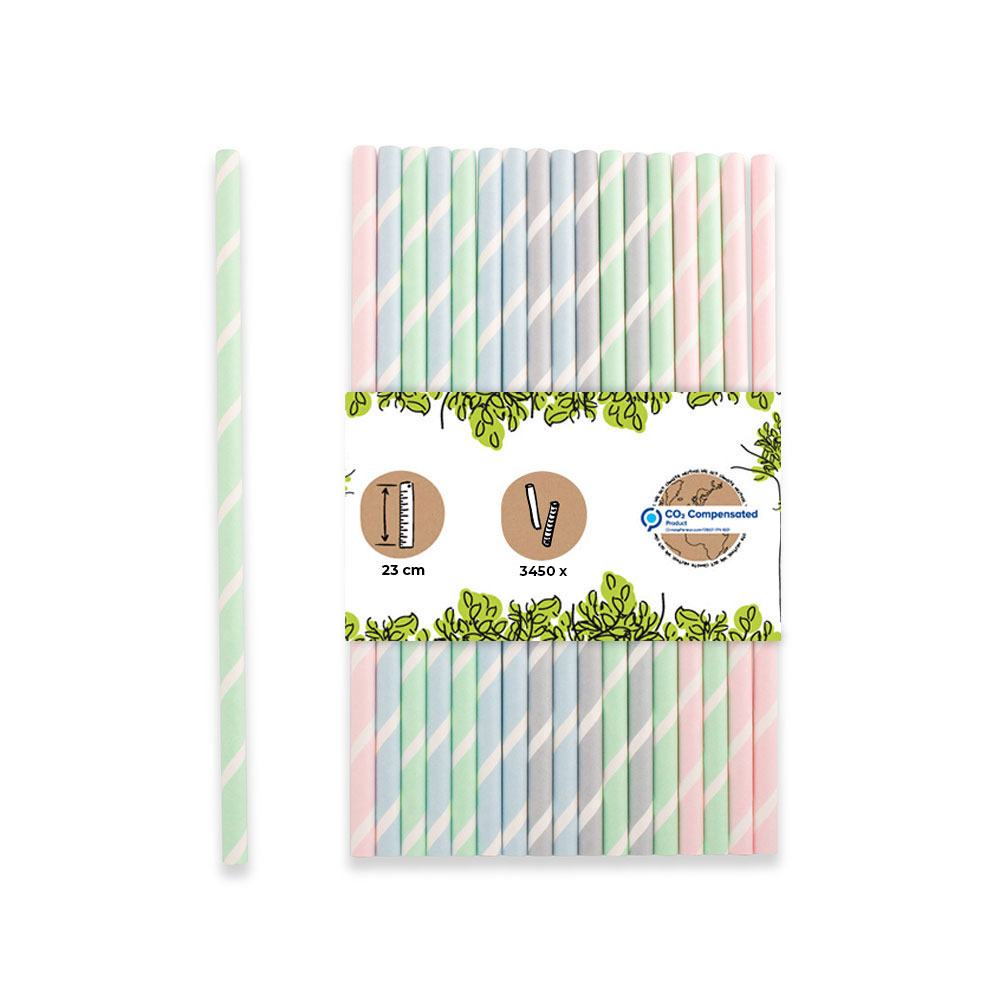 Papier-Jumbo-Trinkhalme 23 cm, Ø 0,8 cm, pastell gestreift
