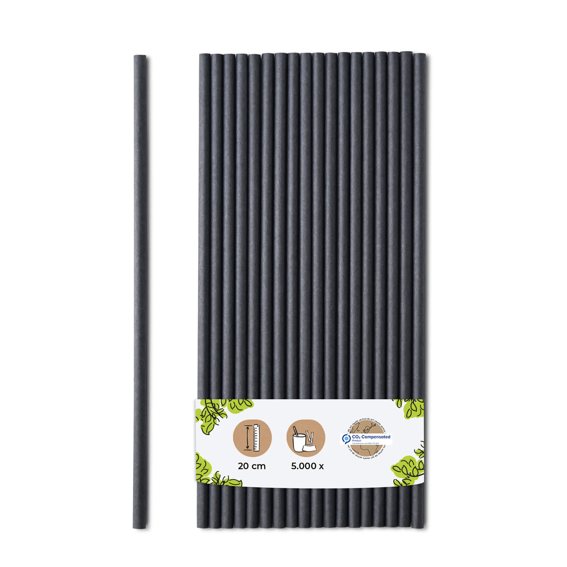 Papier-Trinkhalme 20 cm,  Ø 0,5 cm, schwarz, vertikal gerollt