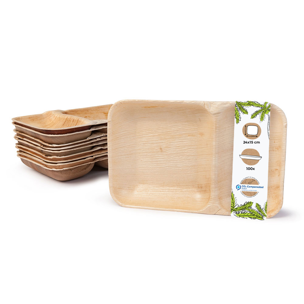 Rechteckige Palmblatt Teller, 2 geteilt, 24x15cm