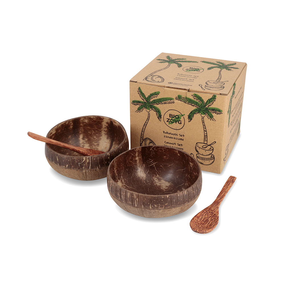 Kokosnussschalen "Boho" 2er Set mit Löffeln, regular