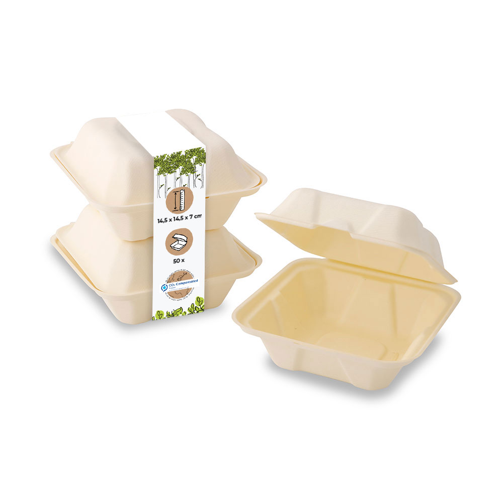 Holzfaser-Burger-Boxen 14,5 x 14,5 x 7 cm, quadratisch