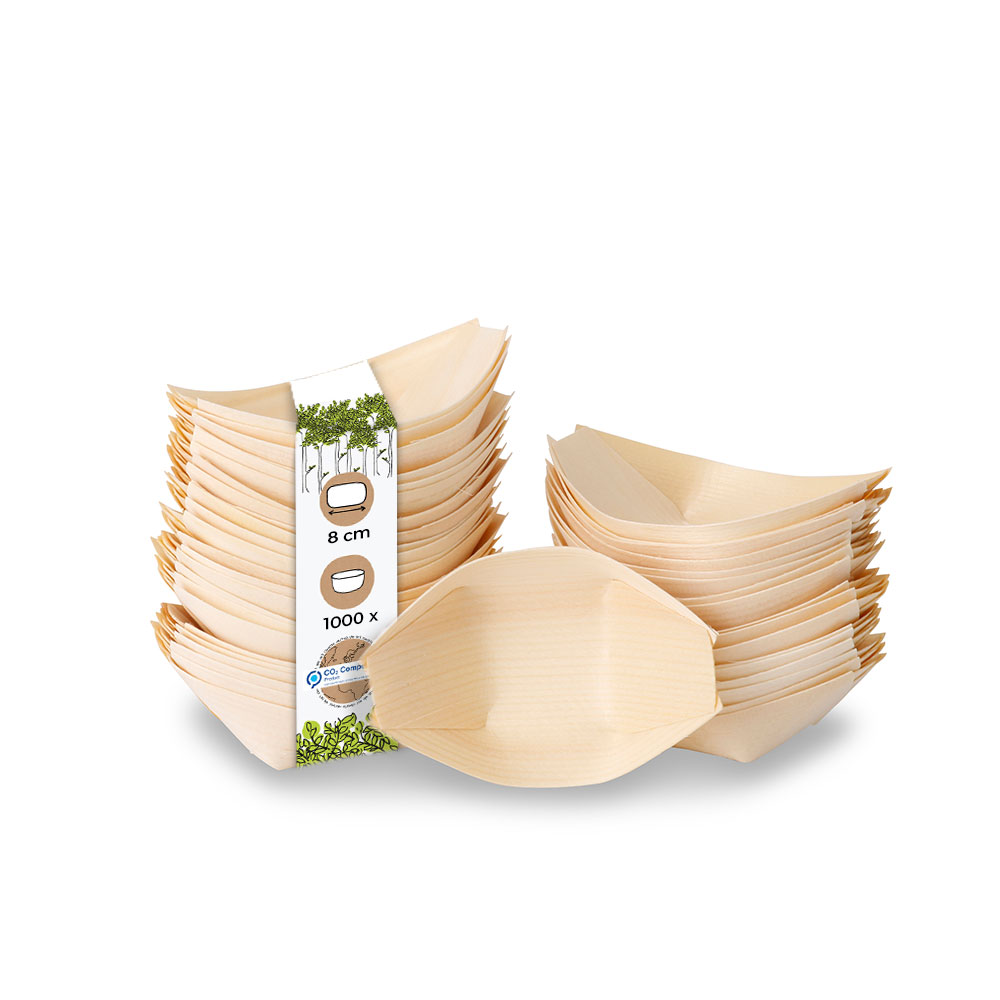 BIOZOYG Holzschalen Holzschiffchen Einweg Snackschälchen Fingerfood, div. Größen