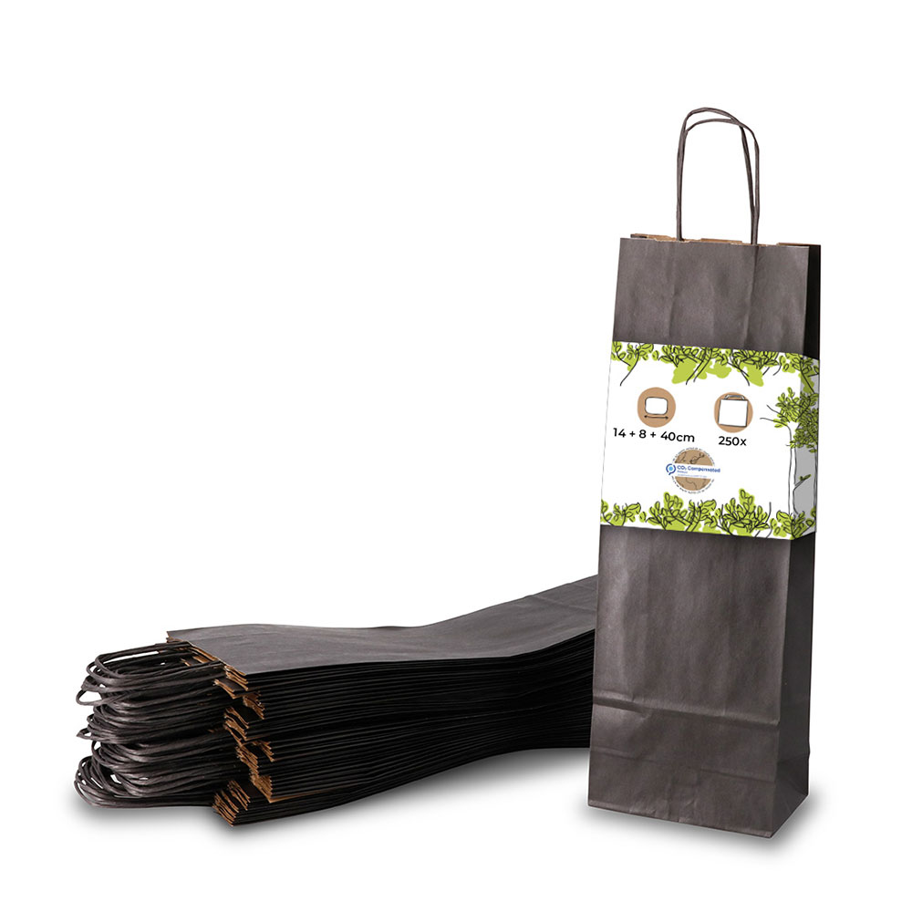 Kraftpapier-Flaschentaschen 14 + 8 x 40 cm, schwarz