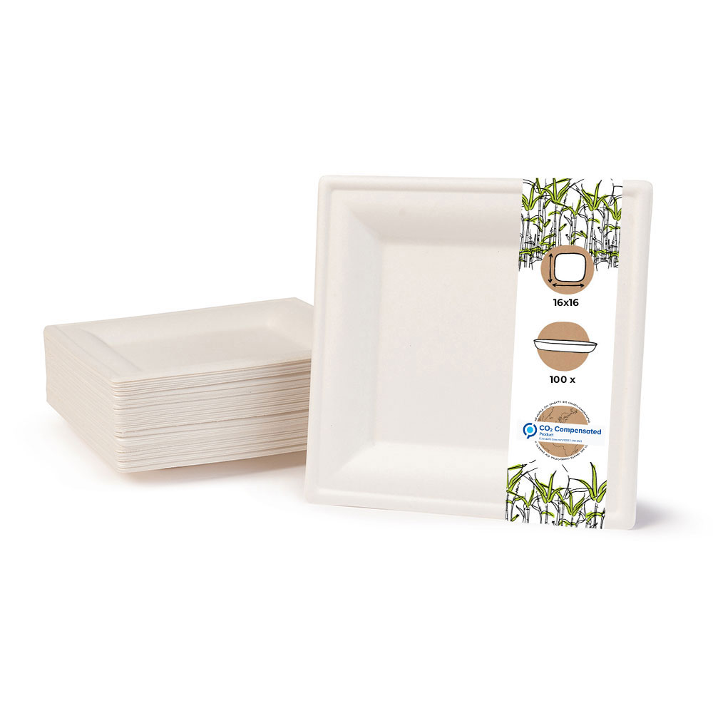 Quadratische Zuckerrohr Teller, 16 x 16 cm