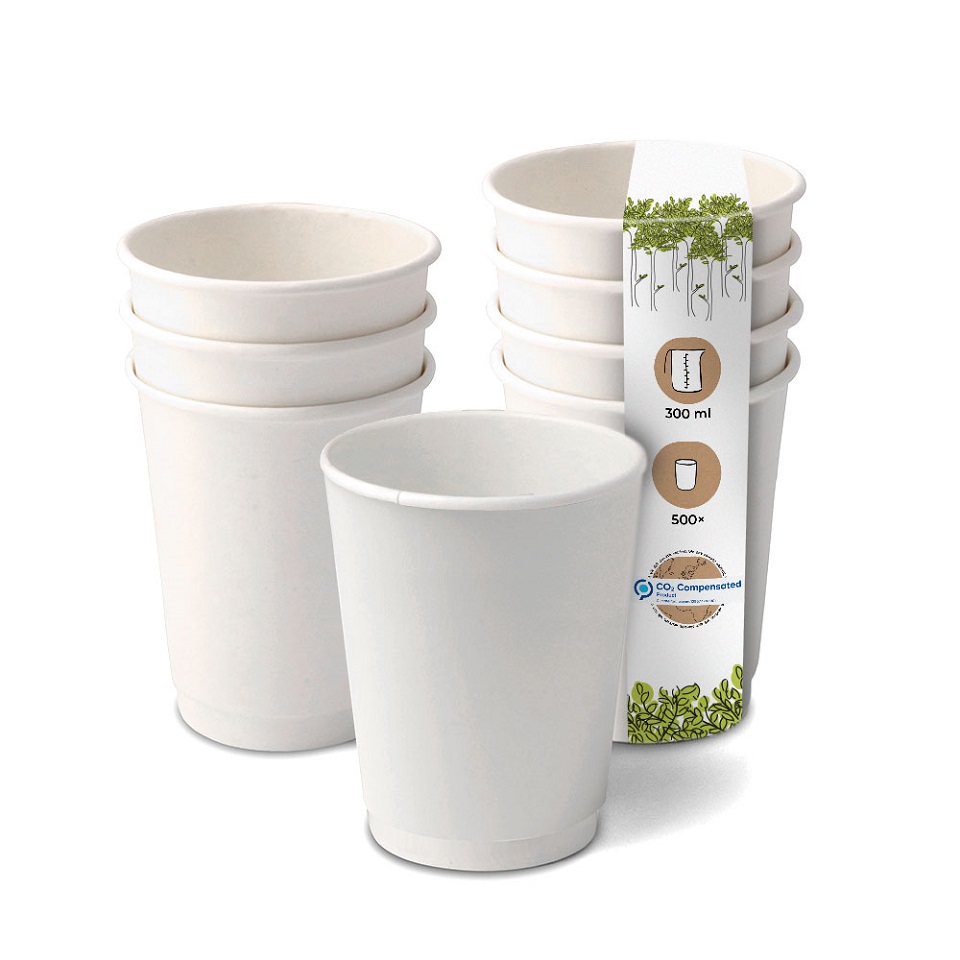 Pappbecher doppelwandig, 300 ml / 12 oz, Ø 90 mm, weiß