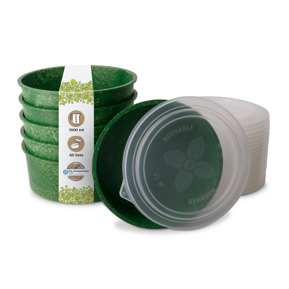 Mehrweg-Schalen 1.000 ml, Ø 185 mm,  dunkelgrün + Deckel