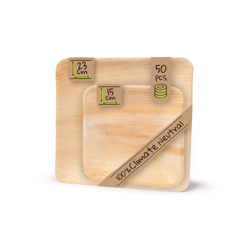 Palmblatt Teller Set, 23x23 cm / 15x15 cm, je 25 Stück